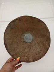 Vintage Metal MILK STRAINER 9.5″ top dia. 3.75″ tall Rusty Bent Top Rim