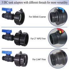 275-330 Gallon IBC Tote Tank Adapter, 3 Size IBC Tote Hose Adapter, 2.44″ Fin…