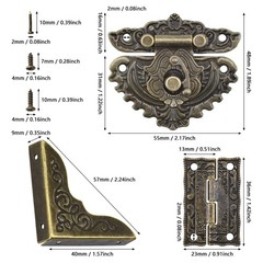 13Pcs Antique Engraved Latch Hasp Hinges Box Corner Protectors with Screws Ki…