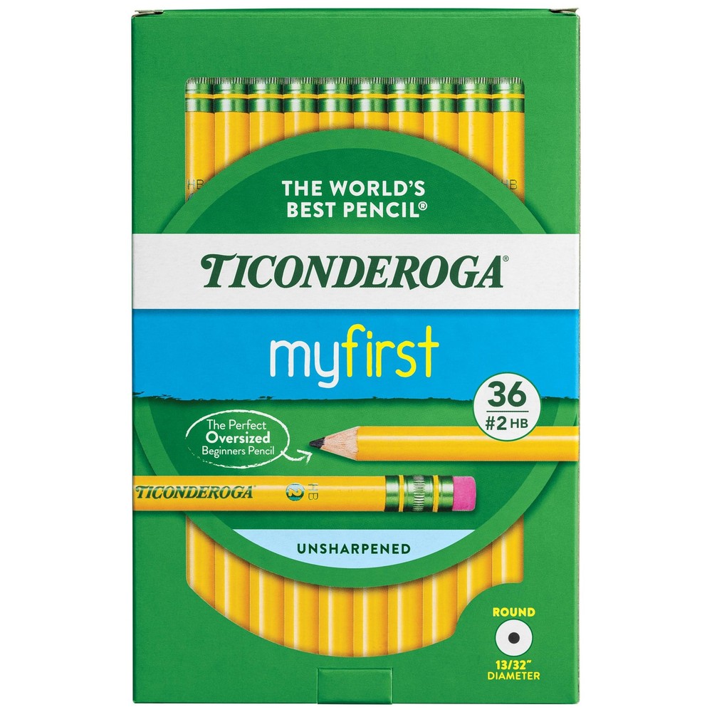 Ticonderoga My First Wood-Cased Pencils, 2 HB, 36 Count (Pack of 1), Yellow