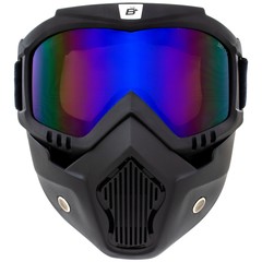 Birdz Skylark Motorcycle Black Goggles + Face Mask ReflecTech Mirror Lens