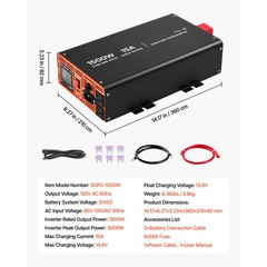 Uimoso 1500W Sump Pump Backup System with LCD and Pure Sine Wave Inverter