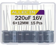 220uF 16V 6x12mm Electrolytic Capacitor 220 UF MFD 16 Volt 0.24×0.47in Aluminum