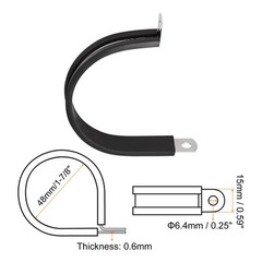 6Pcs 1-7/8″ Cable Clamp R Shape Stainless Steel Rubber Cushioned Pipe Strap