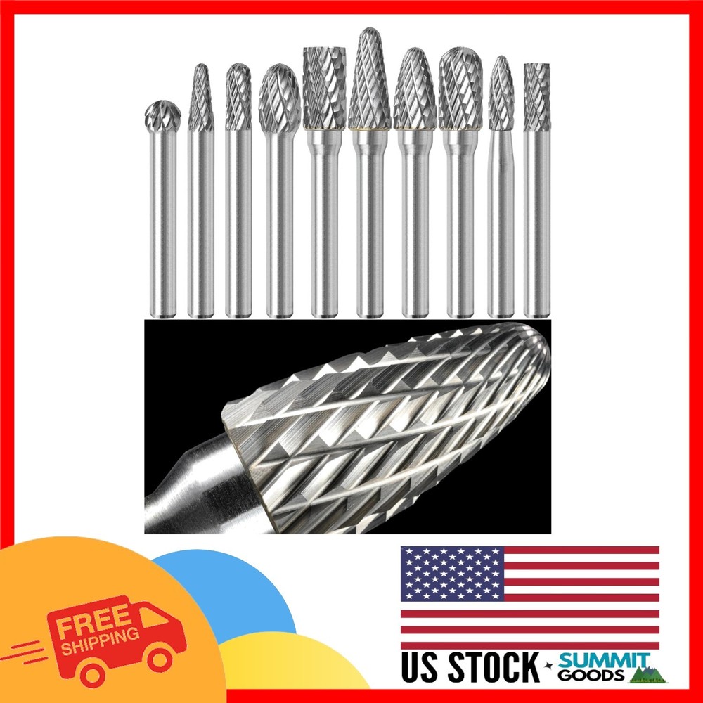 Versatile 10pc Carbide Burr Set in Clear Box – Ideal for Wood, Metal & Stone