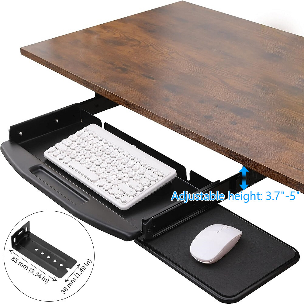 Steel Keyboard Tray Under Desk Drawer Sliding Pull Out w/360° Mouse Tray 22″x12″