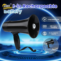 20W Rechargeable Megaphone Bullhorn BT USB Siren Record Speaker Black 240Sec