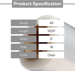 18 Rls (45 Ga) 3″x1000′ Clear Cast Stretch Wrap Shrink Film + One Plastic Handle