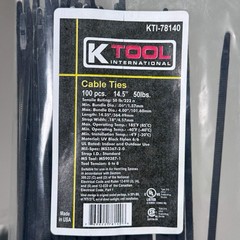 KTOOL (300 PACK)Cable Ties 50lbs Tensile Rating 14″L Strap Width 18″ Black Nylon