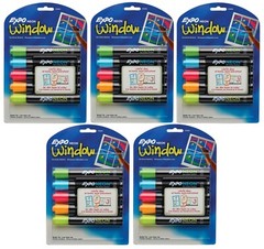 Expo 1752226 NEON WINDOW Low Odor DRY ERASE BOLD BULLET tip markers, 5 Packs