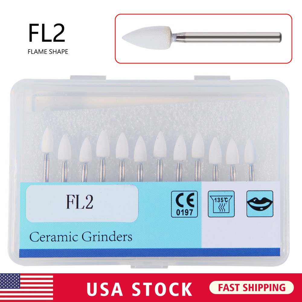 SANDENT Dental White Stone Polishing Burs FG Aluminum Oxide Flame Shape