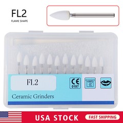 SANDENT Dental White Stone Polishing Burs FG Aluminum Oxide Flame Shape