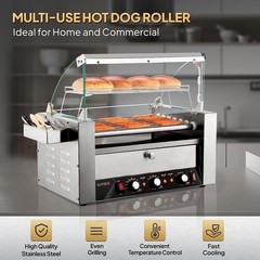 ROVSUN Commercial 18/30 Hot Dog 7/11 Roller Grill Cooker Machine Acrylic Cover