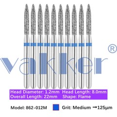 10pc/pk Vakker Dental FG Flame Shape Diamond Burs for High Speed Handpiece
