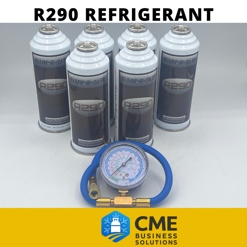Envirosafe R290, R-290 Refrigerant, 6 cans with Brass Charging Gauge