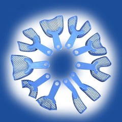 2pc Dental Plastic-Steel Impression Trays Mesh Shape Precise Blue L/M/S/Ant/Side