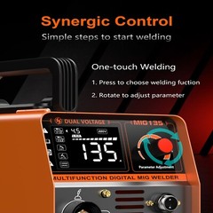 Flux Core MIG Welder 135A 110V 3-IN-1 MIG/ARC/Lift TIG with TIG Welding Torch