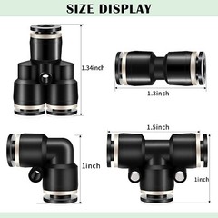 Push to Connect Fittings Air Line Pneumatic Fittings Kit Fits 1/4 Inch OD 20 Pcs