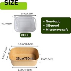25Oz Disposable Paper Bowls with Lids, 50 Sets Salad Bowls to Go for Lunch Micro