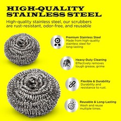Stainless steel scourer 12 pcs scrubber for pots dishes ovens grills SIMBASTEEL