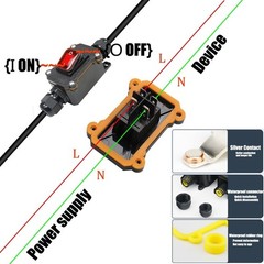 Waterproof Inline Cord Switch,DPST AC 20A-125V,16A-250V On Off Toggle Switch USA