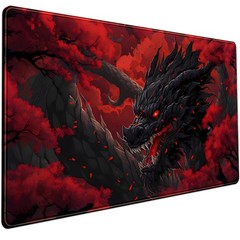 Huge Dragon Large Mouse Pad – Red and 15.7L x 31.5W inches, Black