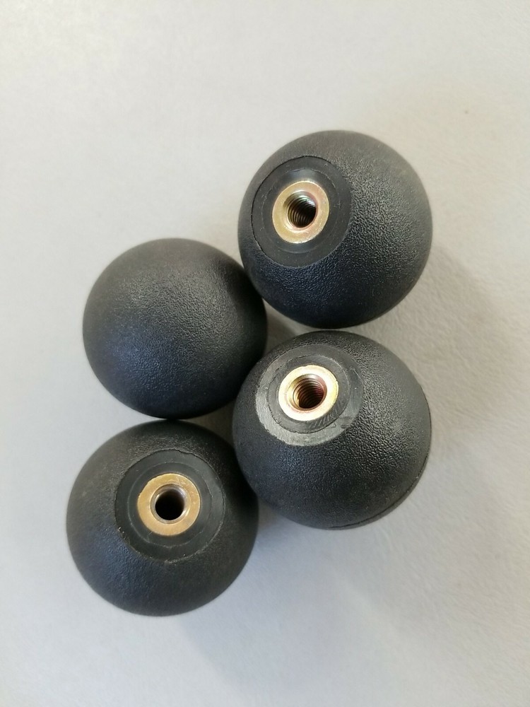 (4) M6x1.0x37 od 6mmx1.0mmx37mmOD Female Thread Plastic Round Knob Black