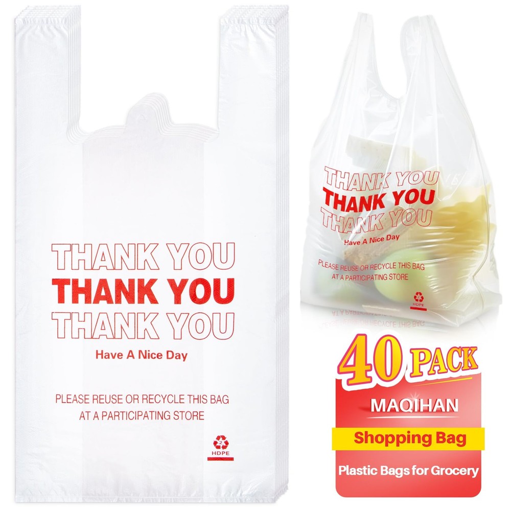 Grocery T Shirt Bags 60 Pack Thank You Plastic Shopping Carry Bags