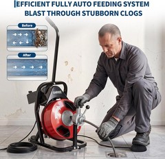 50ft x 3/8″ Electric Drain Cleaner Machine Auto Feed 4 Cutter Sewer Snake Auger