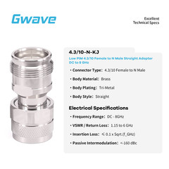 Low PIM 4.3/10 Female to N Male Straight Adapter | DC to 8 GHz