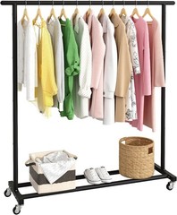 Metal Clothing Rack Adjustable Freestanding Garment Organizer with Wheels Black