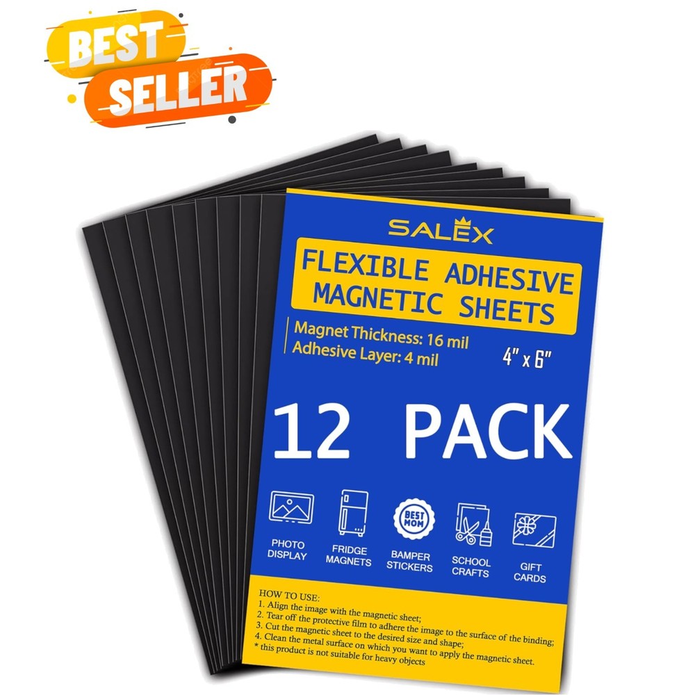 Magnetic Sheets with Adhesive Backing for Crafts, DIY 12 Pack. Strong Craft M…