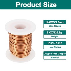 14 AWG Magnet Wire, 14 Gauge 8 oz Enameled Copper Wire, 155C(311F), Copper Color