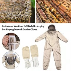 XXL Full Body Beekeeping Suit Ventilated Veil Hood with Gloves Beekeeper Outfit