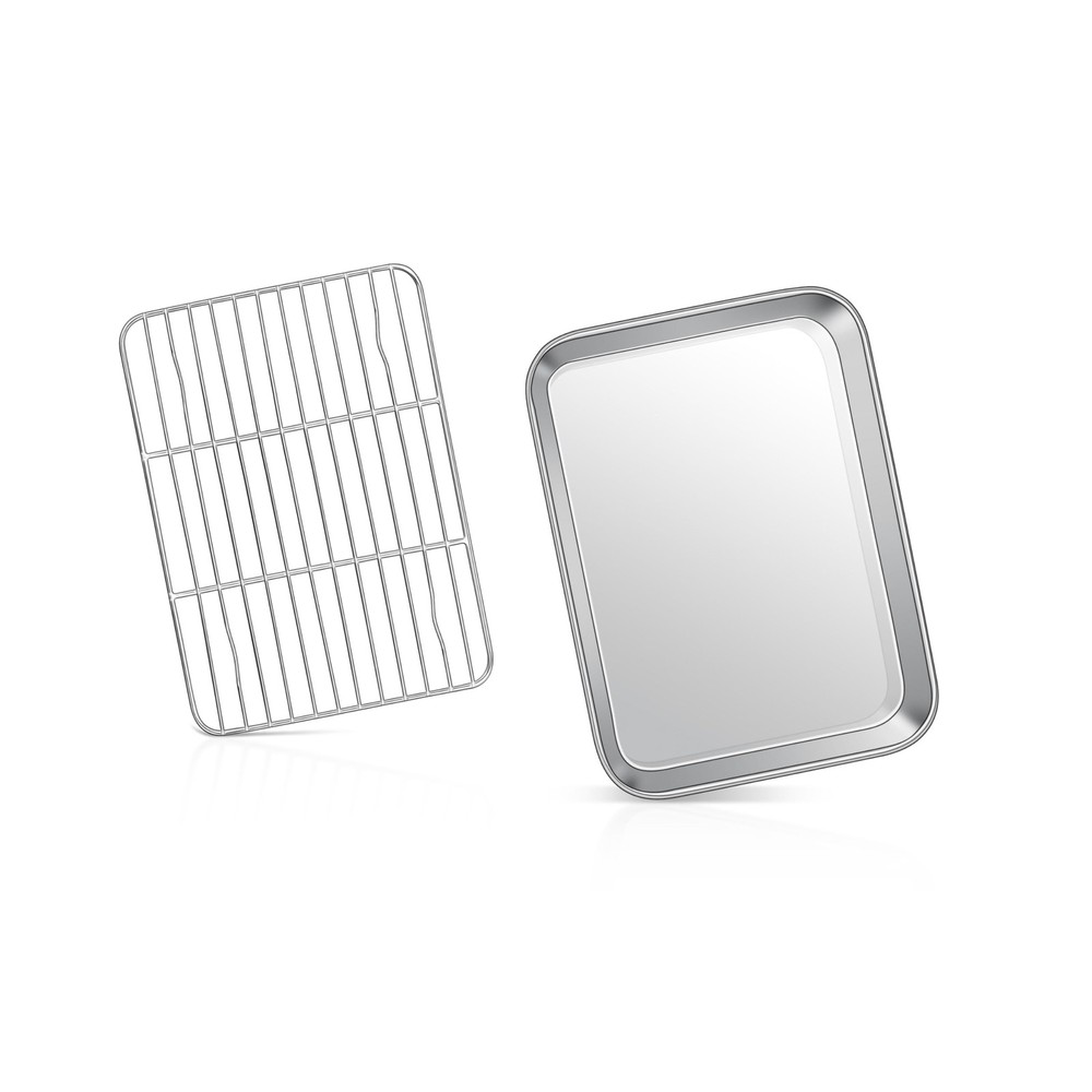 9 Inch Baking Sheet Pan with Rack Set, Joyfair Stainless Steel 9 Inch, Silver