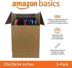 Sturdy Wardrobe Moving Boxes with Hanger Bar for Packing Clothes, Easy to Assemb