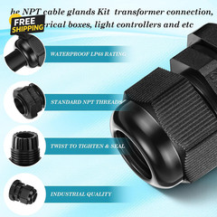 25 Pcs 3/4″ NPT Black Nylon Cable Gland, Waterproof IP68 Adjustable Locknut