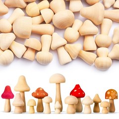 40 Pcs Unfinished Wooden Mushroom Natural Wood Mushrooms for DIY Crafts and Arts