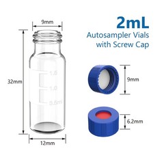 1000pcs 2mL Autosampler Vials Glass Vials HPLC Lab Vial 9-425 with Screw Cap Kit