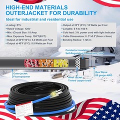 125FT Self-Regulating Heating Cable, 120V Corrosion Resistant | Fluoropolymer He