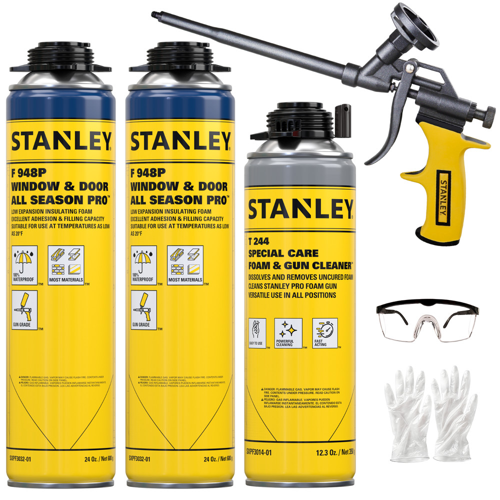 Stanley F948 All Seasons Pro Gap Filler Gun Foam 24oz, 2 Pack -Gun Included Set