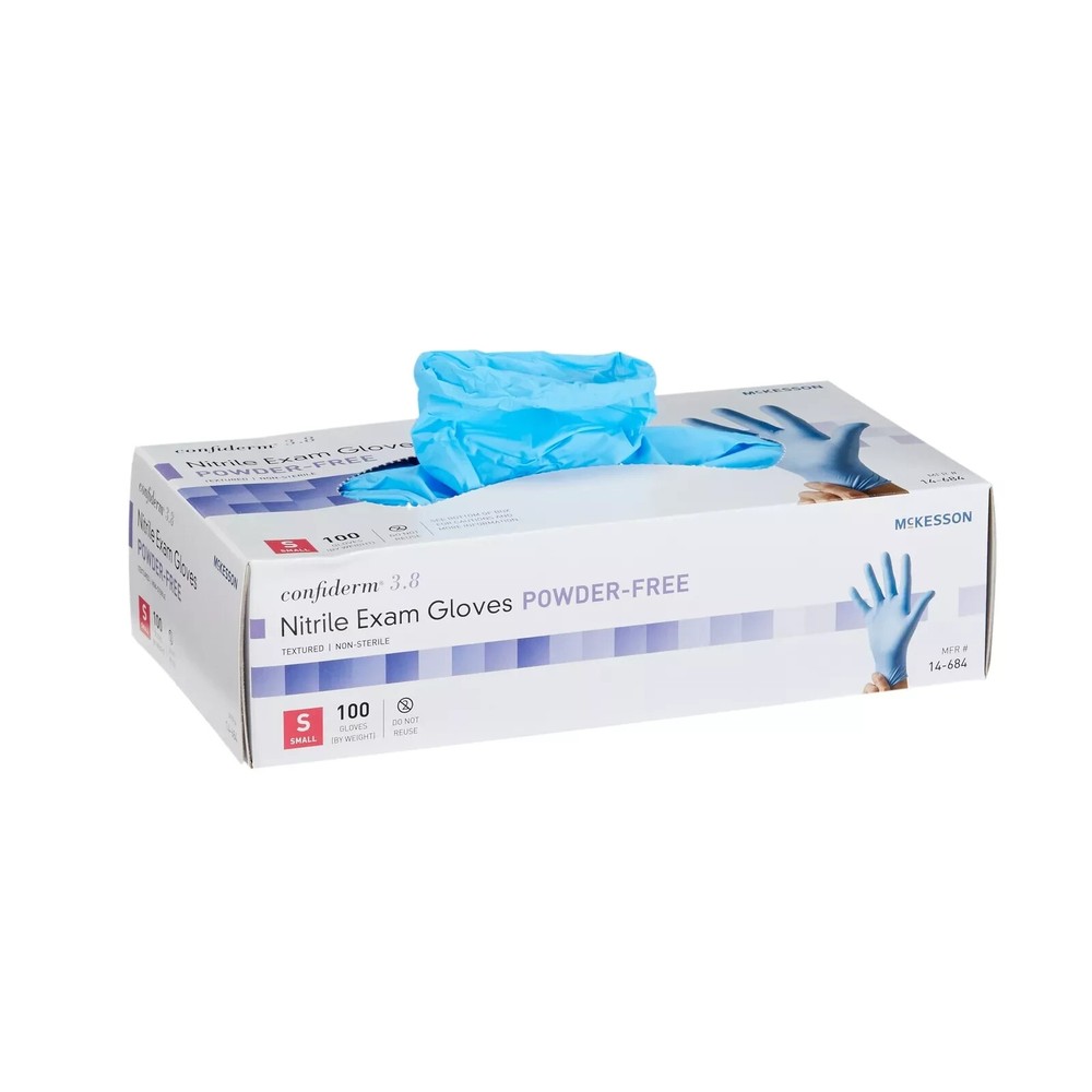 McKesson Confiderm 3.8 Nitrile Exam Gloves Powder-Free – Small – Blue