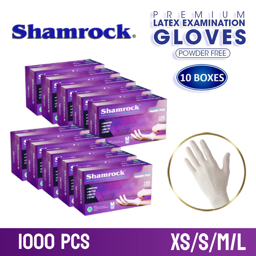Shamrock Latex Hand Gloves, Powder-Free CASE 1,000 PCS [Size XS, S, M, L]