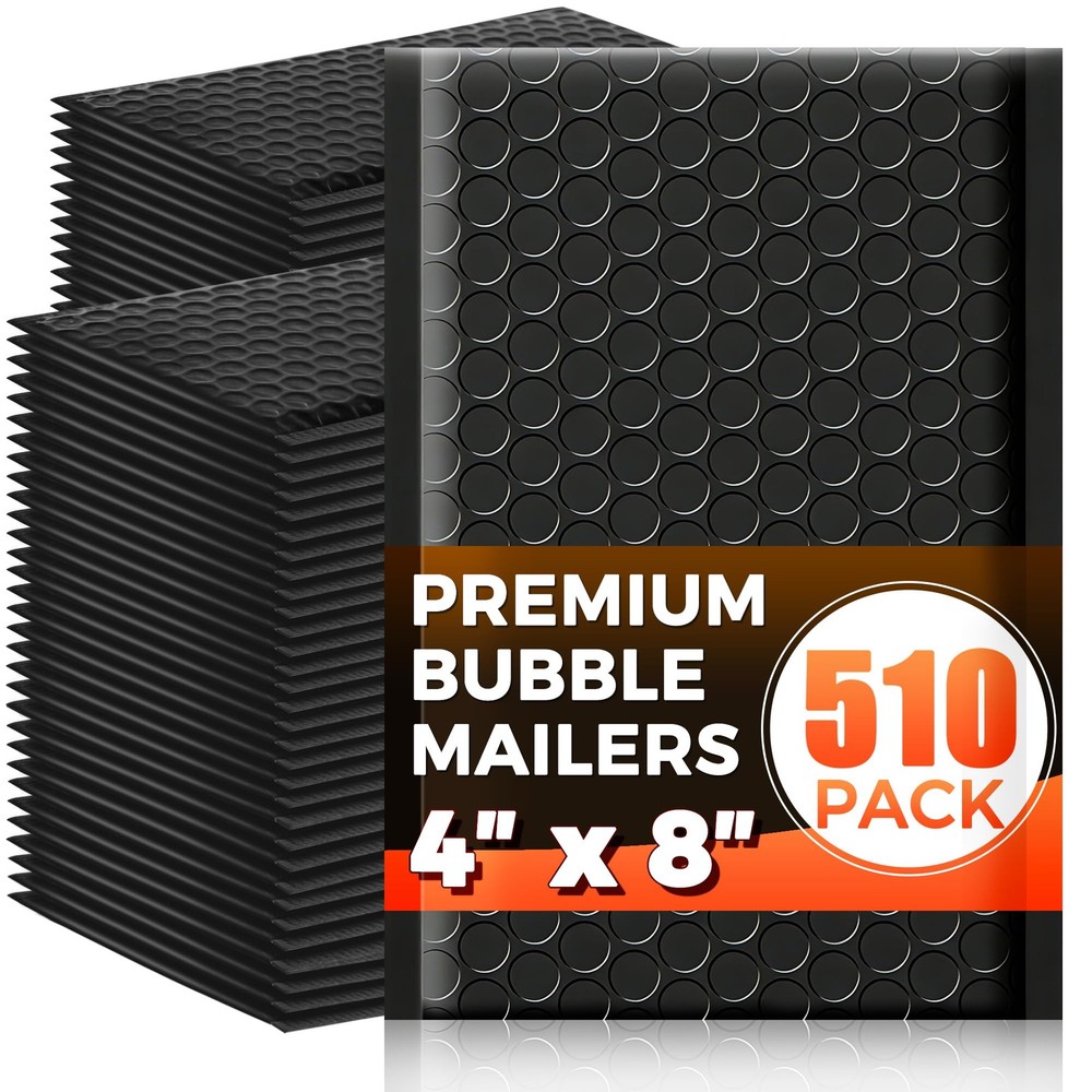 510-Pack Bubble Mailer 4” x 8” – Self-Sealing 4×8 inches, Black – 510 Pack