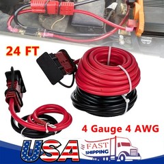 24 FT Heavy Duty Quick Disconnect Winch Power Cable 4 Gauge 4 AWG Copper Wiring