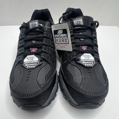 Skechers Work Cankton Men’s 8 Steel Toe Memory Foam Black Charcoal New
