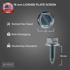 License Plate Screws – Slotted Hex Head – Metric – 6mm x 16mm – For Vehicles (10