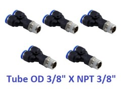 Pneumatic Y Connector Tube OD 3/8″ X NPT 3/8″ Quest Release Air Fitting 5 Piece