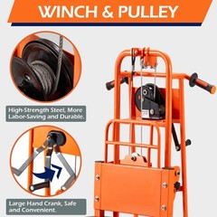 Material Lift Winch Stacker with Casters, 500 Lbs Capacity, 35″ Max Lift Height