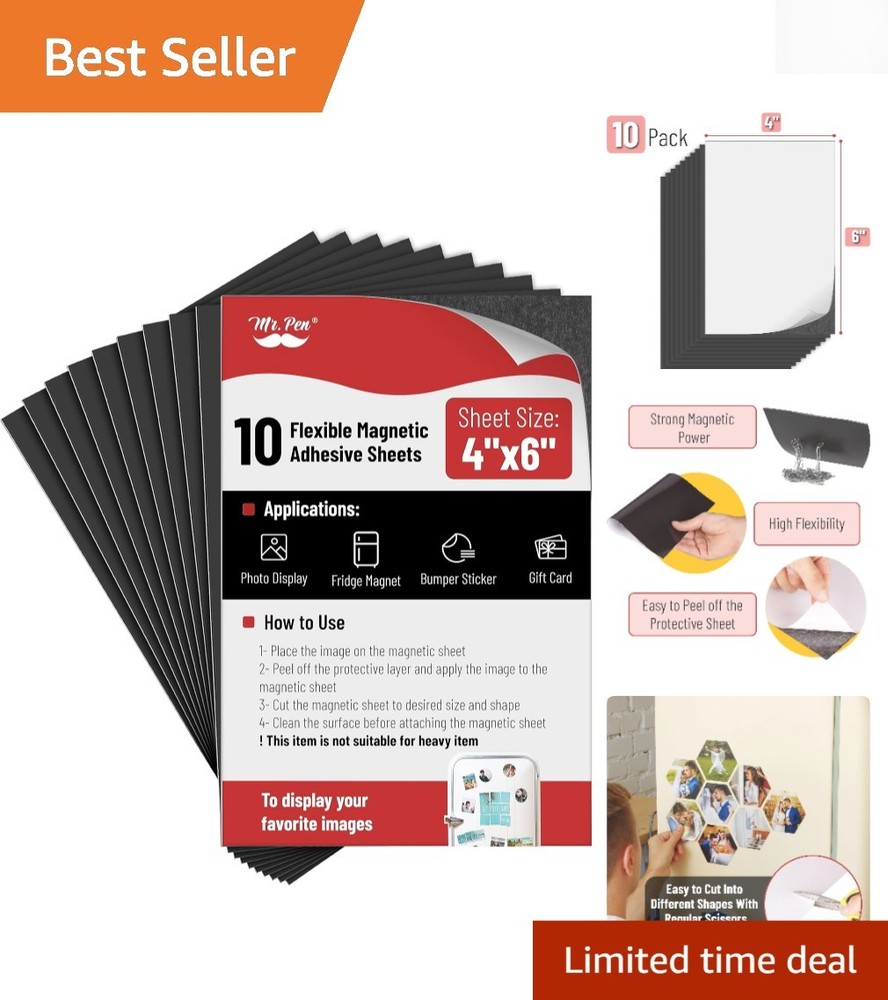 Durable Adhesive Magnetic Sheets 4″ x 6″ – 10 Pack for Creative Applications
